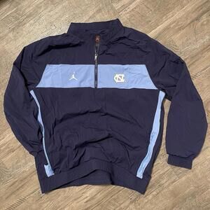 UNC Tarheels Jordan Retro Coach Quarter Zip Jacket Pockets Light Blue Mens L